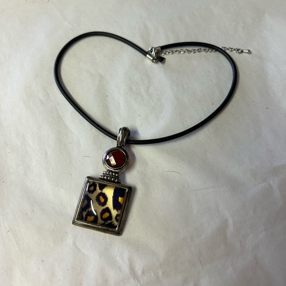 Leopard Print Pendant Necklace with Red Accent - Picture 2 of 5